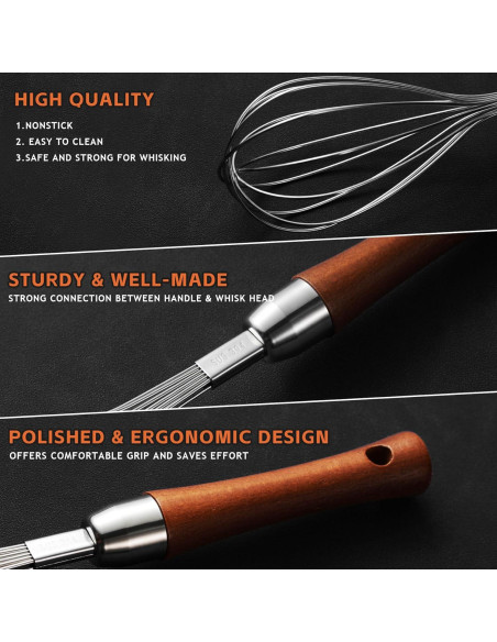Batidor de Globo Kjsdn de Acero Inoxidable con Mango de Madera