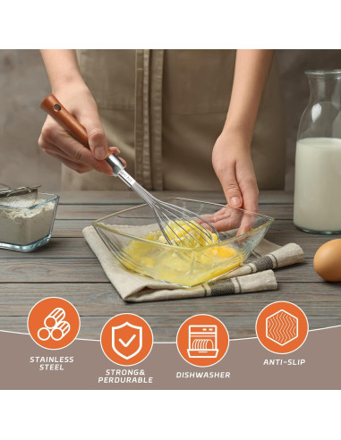 Batidor de Globo Kjsdn de Acero Inoxidable con Mango de Madera