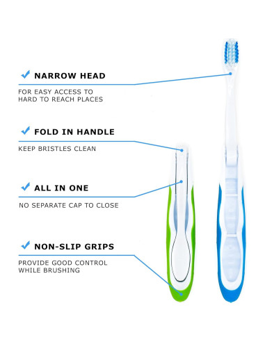 Cepillo de Dientes de Viaje Lingito Plegable - Paquete de 3 Multicolor