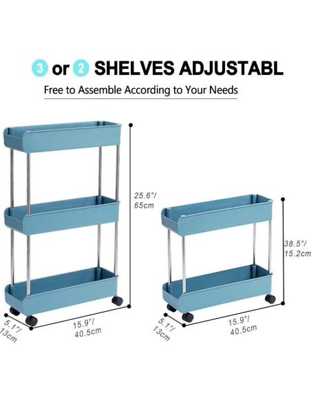 Carro de Almacenamiento Móvil 3 Niveles Melody House Azul