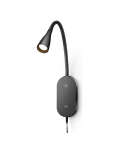 Lámpara de Lectura de Pared TOPMB Negra 4000K con USB y 5 Brillos
