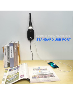 Lámpara de Lectura de Pared TOPMB Negra 4000K con USB y 5 Brillos 2