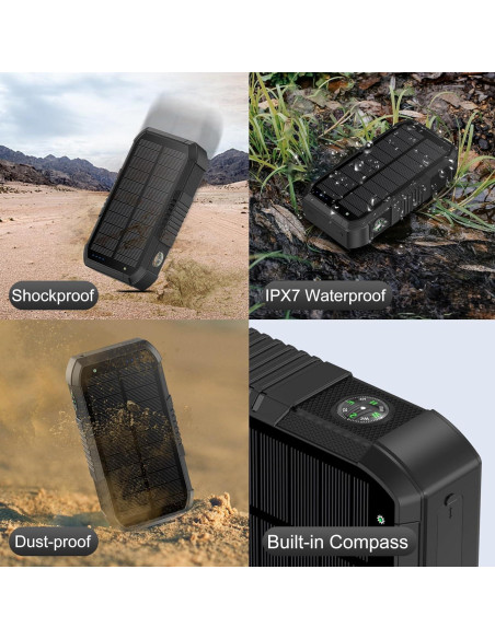 Banco de Energía Solar KIGOKER 66800mAh con Manivela y 4 Puertos