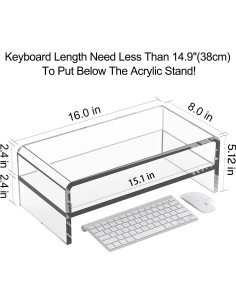 Soporte Elevador de Monitor Acrílico Egchi 2 Niveles 40.6x20.3 cm 2