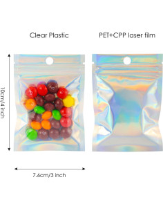 Bolsas Mylar Reutilizables MALENOO 100 Pcs 7.6x10 cm Holográficas 2