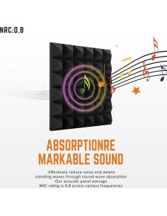 Paneles Acústicos Saiqiang 12 Piezas 30x30cm Pirámide Negra 2