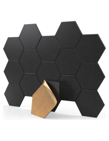 Paquete de 18 Paneles Acústicos Hexagonales Autoadhesivos 30.5x25.4cm