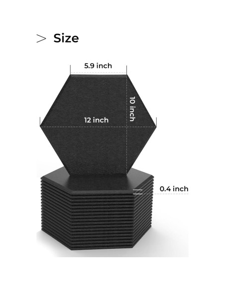 Paquete de 18 Paneles Acústicos Hexagonales Autoadhesivos 30.5x25.4cm