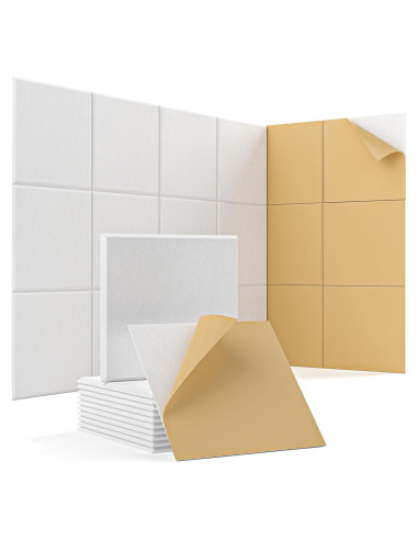 Paquete de 12 Paneles Acústicos Woovio 30.48x30.48cm Blancos