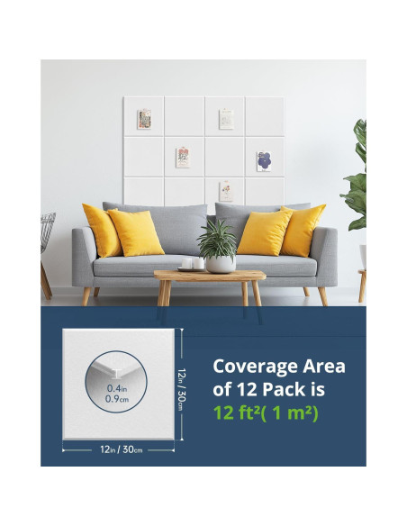 Paquete de 12 Paneles Acústicos Woovio 30.48x30.48cm Blancos Paquete de 12 Paneles Acústicos Woovio 30.48x30.48cm Blancos