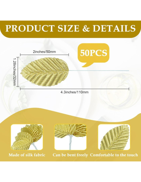 50 Hojas de Seda Artificial MARRTEUM Doradas para Decoración