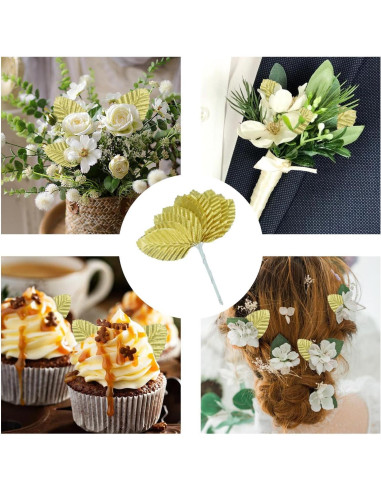 50 Hojas de Seda Artificial MARRTEUM Doradas para Decoración