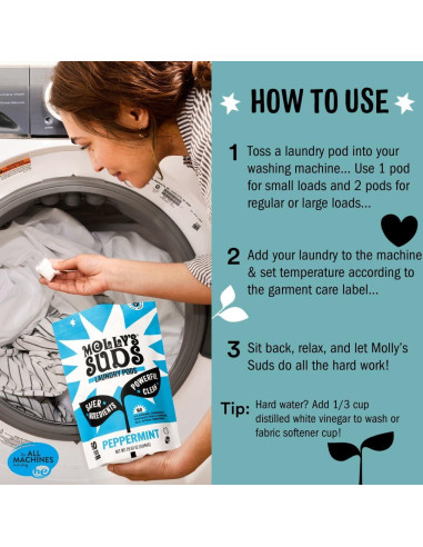 Bolsas de detergente para ropa Molly's Suds - 120 unidades sin fragancia