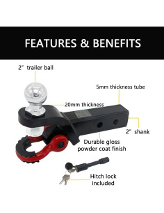 Soporte de bola de enganche de remolque AUTDOUR 2 en 1 6.29 kg 2