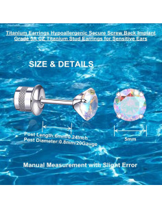 Pendientes de Titanio Hipoalergénicos 5mm con Cierre de Tornillo 2