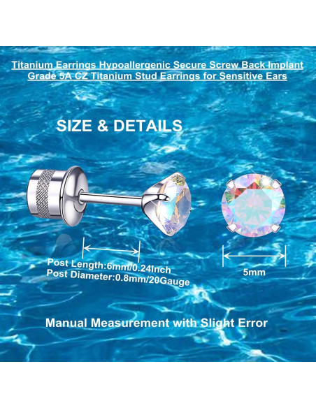 Pendientes de Titanio Hipoalergénicos 5mm con Cierre de Tornillo