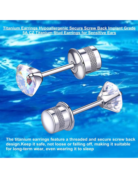 Pendientes de Titanio Hipoalergénicos 5mm con Cierre de Tornillo