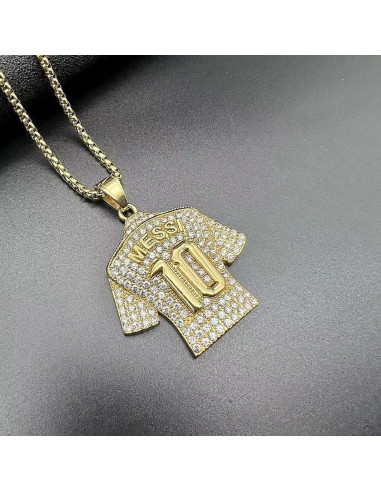 Collar Colgante de Camiseta de Fútbol Número 10 para Hombres - Acero de Titanio 61 cm