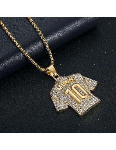 Collar Colgante de Camiseta de Fútbol Número 10 para Hombres - Acero de Titanio 61 cm