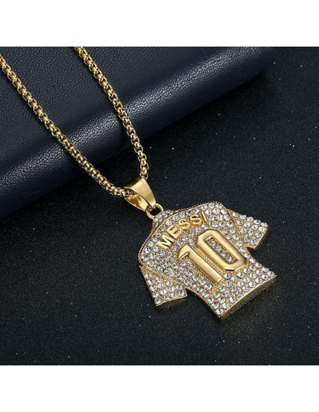 Collar Colgante de Camiseta de Fútbol Número 10 para Hombres - Acero de Titanio 61 cm