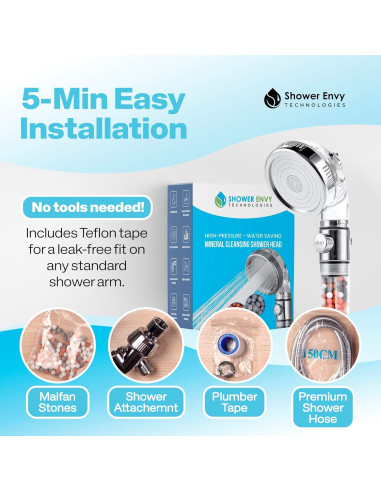 Cabezal de Ducha Filtrado Showerenvy 2.0 - Alta Presión, 3 Modos