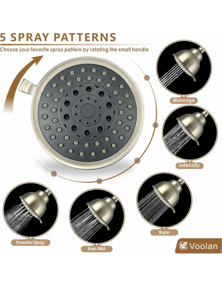 Cabezal de Ducha Voolan 4" Alta Presión 5 Configuraciones Níquel