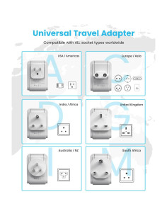 Adaptador de Viaje Universal VINTAR 5 en 1 con 3 USB 17W 2