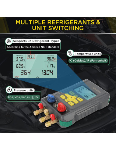 Conjunto de Manómetros Digitales CMTOOL AQ-49 HVAC 93 Refrigerantes