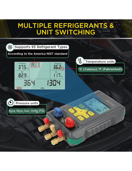 Conjunto de Manómetros Digitales CMTOOL AQ-49 HVAC 93 Refrigerantes