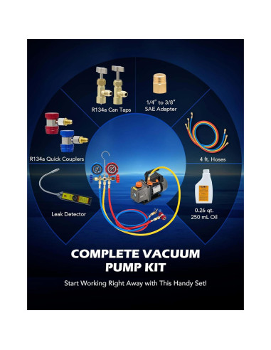 Kit de Bomba de Vacío Orion Motor Tech 1/3 hp 4.0 CFM con Manómetro