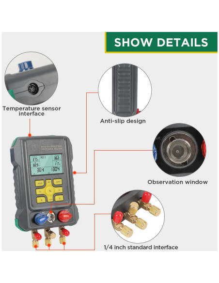 Conjunto de Manómetros Digitales CMTOOL AQ-49 HVAC 93 Refrigerantes