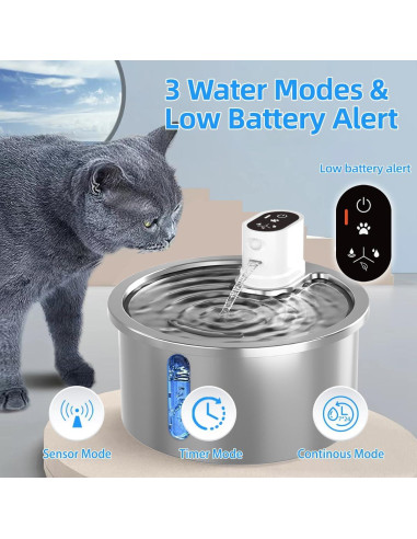 Fuente de Agua Inalámbrica Jzla Pro 3.2L Acero Inoxidable para Gatos