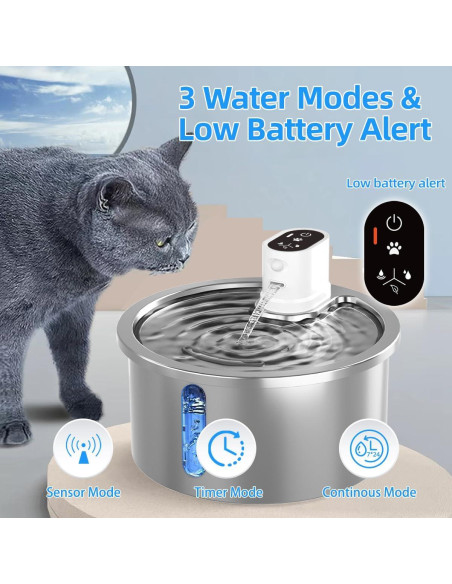 Fuente de Agua Inalámbrica Jzla Pro 3.2L Acero Inoxidable para Gatos