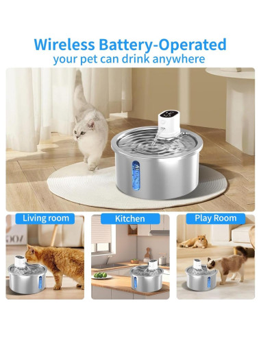 Fuente de Agua Inalámbrica Jzla Pro 3.2L Acero Inoxidable para Gatos