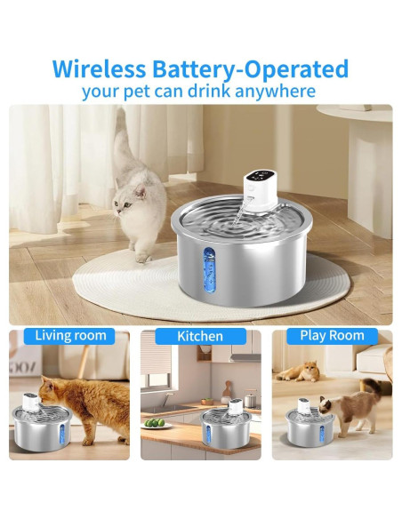 Fuente de Agua Inalámbrica Jzla Pro 3.2L Acero Inoxidable para Gatos