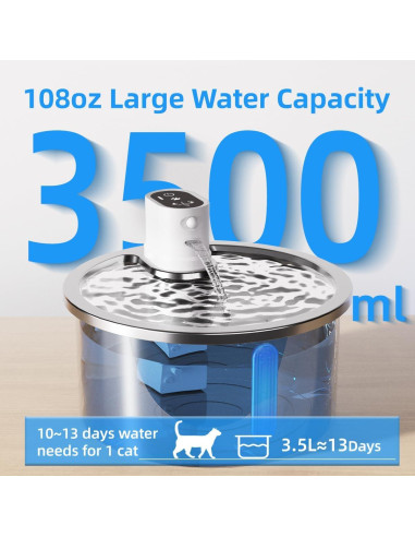 Fuente de Agua Inalámbrica Jzla Pro 3.2L Acero Inoxidable para Gatos
