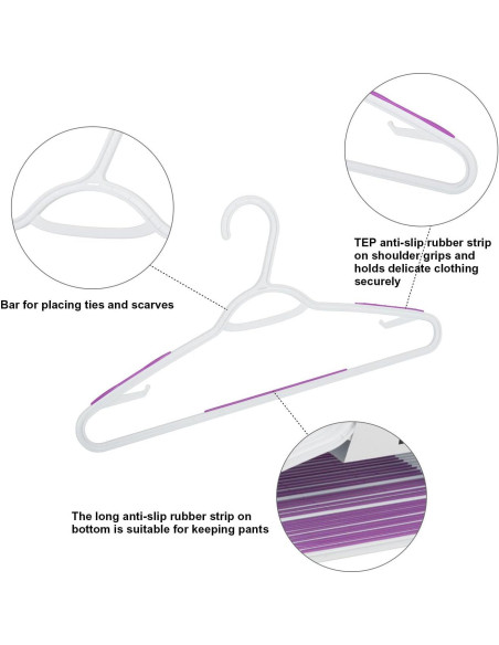 30 Perchas de Plástico Antideslizantes Ollieroo Morado 41.4 cm