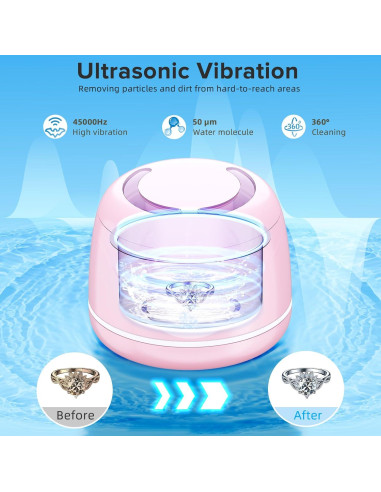 Limpiador Ultrasónico Portátil GUFSD 180ml 45kHz Rosa