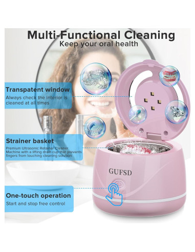 Limpiador Ultrasónico Portátil GUFSD 180ml 45kHz Rosa