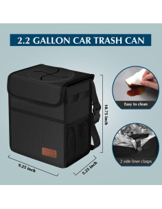 Basurero de Coche Femuar 8.5L Impermeable y Colapsable Negro 2