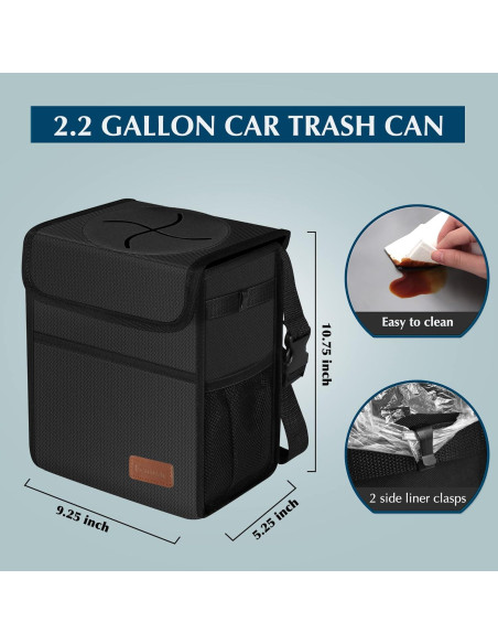 Basurero de Coche Femuar 8.5L Impermeable y Colapsable Negro