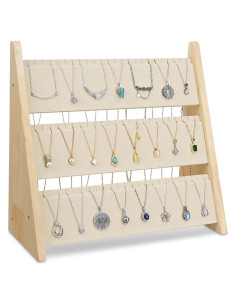 Soporte de Collar MOOCA de Madera 3 Niveles Beige 40x16.3x36.3cm