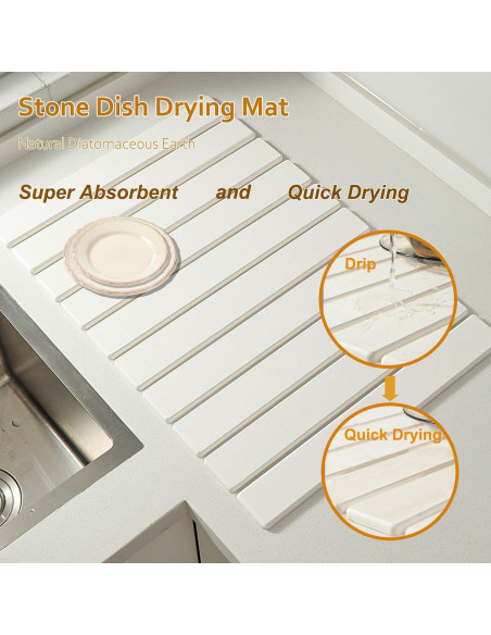 Alfombrilla de Secado de Piedra Diatomácea Allybyme 60x39 cm Blanca