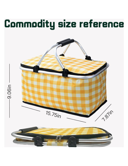 Cesta de Picnic Plegable DZHPSRSZ 18.5L Aislada para 2 Personas