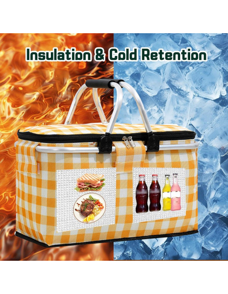 Cesta de Picnic Plegable DZHPSRSZ 18.5L Aislada para 2 Personas