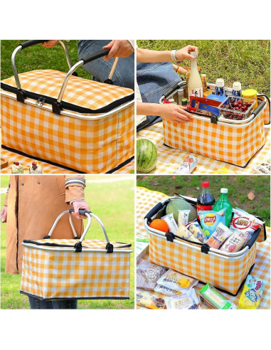 Cesta de Picnic Plegable DZHPSRSZ 18.5L Aislada para 2 Personas