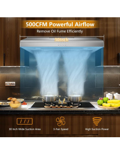 Campana Extractora TAZPI 30" Acero Inoxidable 500 CFM 3 Velocidades 2