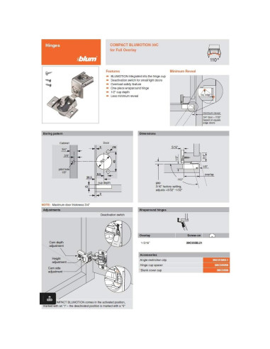 Bisagra Compacta Blum 39C355B.21 Cierre Suave 110 2 Pzas