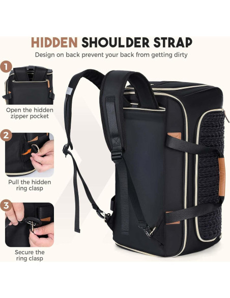 Bolsa Duffle Convertible Tonyeee 4 en 1 para Mujeres Negra