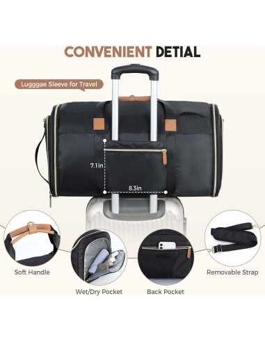 Bolsa Duffle Convertible Tonyeee 4 en 1 para Mujeres Negra